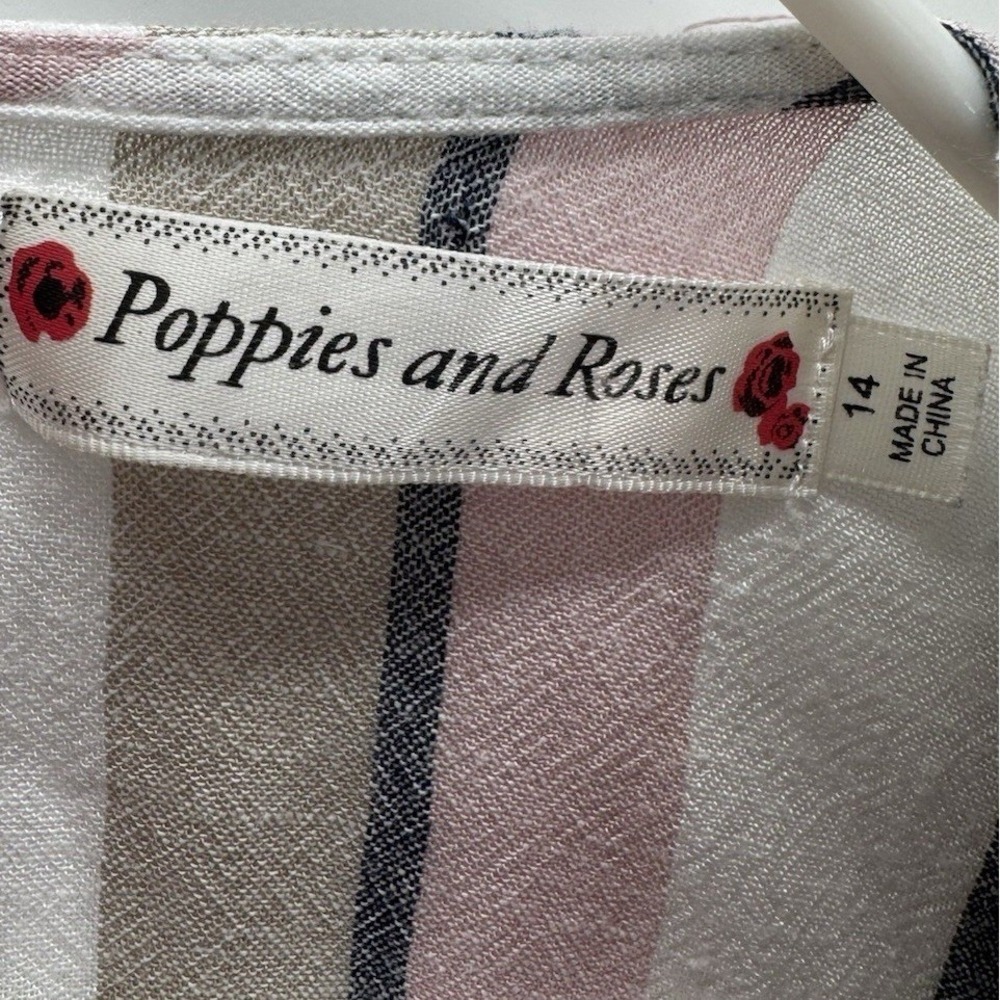 Poppies and Roses Striped Maxi Romper Dress Pink Navy Boho Coastal Size 14 - Picture 2 of 10
